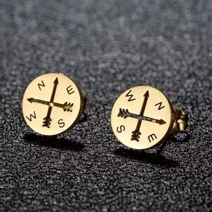 Gold Compass Stud Earrings Nautical Jewelry Minimalist Travel Earrings Stainless